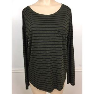 Vince Women’s Green Black Striped Long Sleeve Top